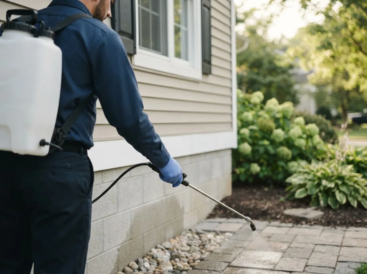 Pest control technician inspecting a home in Prue, OK